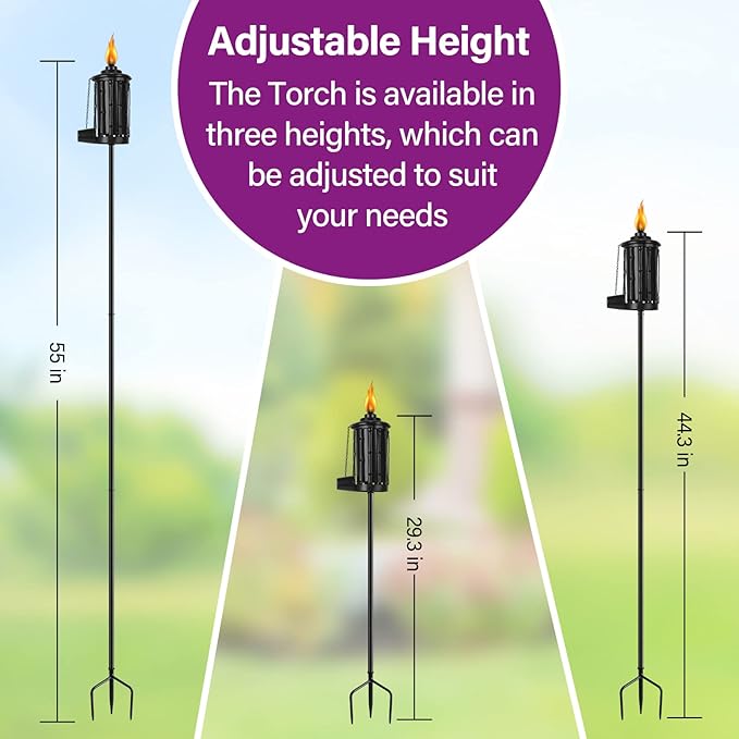 Home Garden Torch Set of 6, 16oz Outdoor Metal Torch Garden Décor,59-Inch Upgraded Citronella Torches with 3-Prong Grounded Stake, Metal Light Torches for Party Patio Pathway