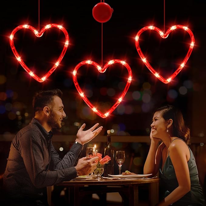 LOLStar Valentines Day Window Lights Decor with Timer, 3 Pack Battery Operated Red Heart-Shaped Window Decorations Silhouette Sucker LED Lamp Slow Fade Mode Romantic Light for 2026 Holiday Indoor Home
