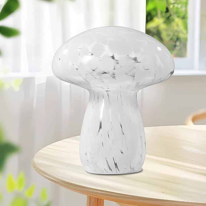 Mushroom Lamp Bedside Table Lamp, 7.0 inches, Semi Transparent Glass Table Lamp Suitable for Bedrooms, Living Rooms, Dining Rooms, Modern Style Aesthetic Cute Home Decoration (White)