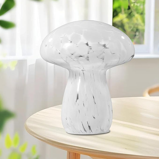 Mushroom Lamp Bedside Table Lamp, 7.0 inches, Semi Transparent Glass Table Lamp Suitable for Bedrooms, Living Rooms, Dining Rooms, Modern Style Aesthetic Cute Home Decoration (White)