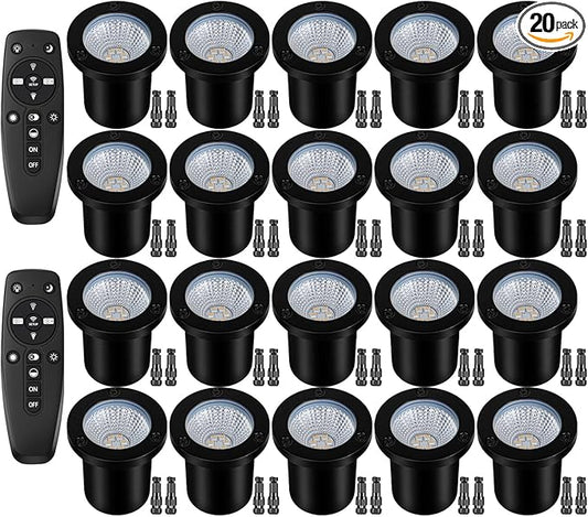 2700K-6500K Dimmable Landscape Well Lights, Low Voltage Outdoor In-Ground Lighting IP67 Waterproof with Memory Function, 12-24V Landscape Lighting for Garden Pathway Yard (20 Pack)