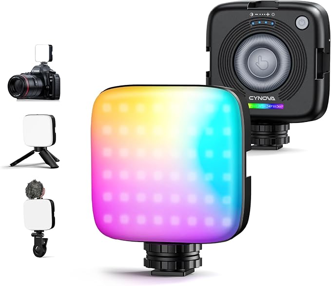 CYNOVA Magnetic RGB Video Light with Mini Desktop Tripod, Portable LED Camera Light 3000–9000K, 126 LEDs, Rechargeable Mini Panel for Vlogging, Live Streaming, Photography