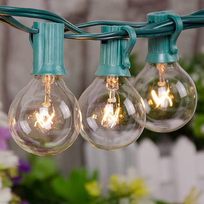 SUNSGNE 25Ft Christmas Round Lights, G40 Globe String Light with 27 Clear Bulbs, UL Certified for Outdoor Indoor Garden Party Wedding Pergola Backyard Patio Xmas Decoration, Green Wire