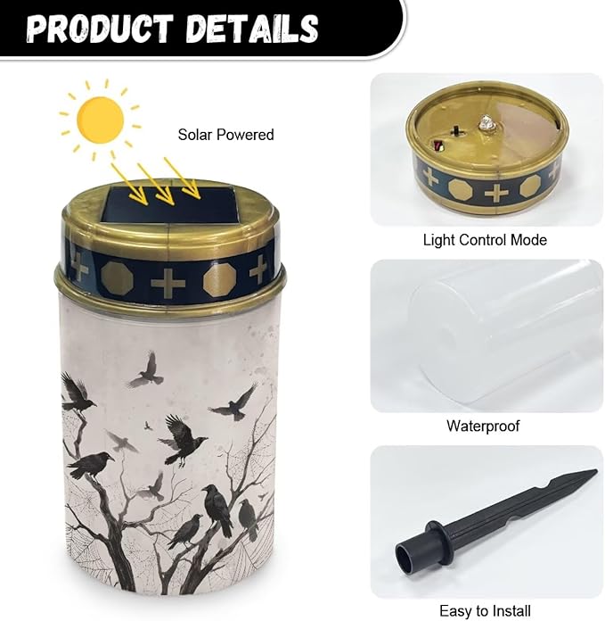 Crow Prayer Cemetery Solar Lights for Grave Cemetery Decor Candle Lamp Corss Sunflower Grave Solar Lights Halloween Decorations