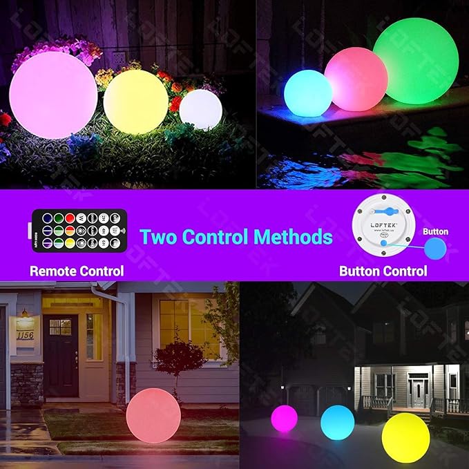 LOFTEK Extra Large Floating Pool Light - 20-inch Rechargeable Orb Light with Remote - 3 Modes & Dimmable & 16 RGB Funky Floor Lamp - Mood Lighting for Bedroom, Living Room, Pool Decor - 1-Pack
