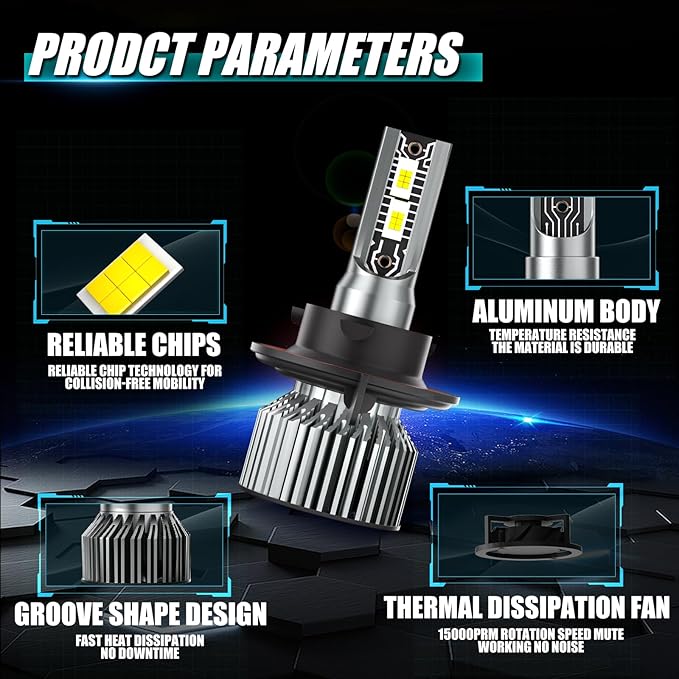 Fit For 2004 2005 2006 2007 2008 2009 2010 2011 2012 2013 2014 Ford F150,High Low Beam Bulbs Combo Kit,6000K White Enhanced Visibility,Direct Installation with Fan,IP68 Pack of 2