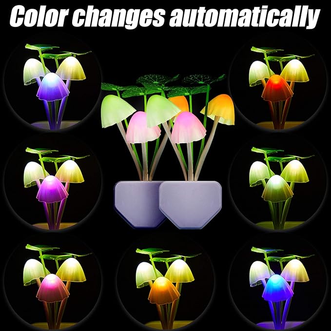 Mudder 4 Pcs Sensor Mushroom Night Lights LED Night Lights 7 Color Changing Plug-in Light Sensor Wall Lamp for Adults Bedroom, Bathroom, Christmas Party Gift(Lotus Leaf Style)