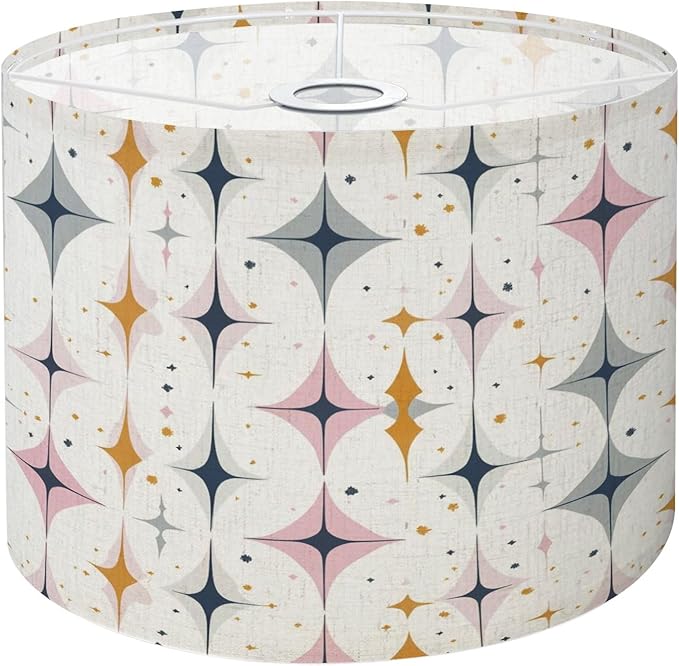 Drum Lamp Shade Mid Century Vintage 1950s Modern Retro Atomic Pattern Symmetrical Lampshade for Floor Lamps Table Lamps Pendant Light 8.9"x11" Linen Lampshades Replacement Large Lamp Shade