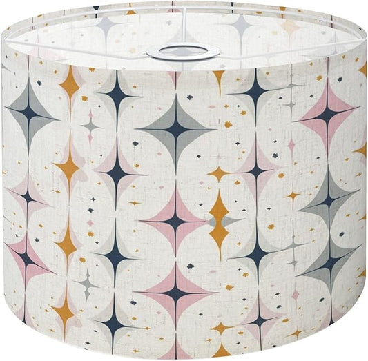 Drum Lamp Shade Mid Century Vintage 1950s Modern Retro Atomic Pattern Symmetrical Lampshade for Floor Lamps Table Lamps Pendant Light 8.9"x11" Linen Lampshades Replacement Large Lamp Shade