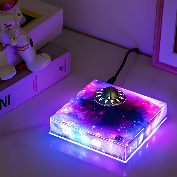 Levitating UFO Lamp with Floating RGB Galaxy Light – 360 Degree Automatic Rotating LED Desk Decor for Room & Office, Cool Gadget with Color Changing Effects
