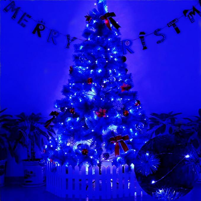 Blue Battery Operated LED String Lights 7Ft 20 LED Silver Copper Wire Fairy Ambiance Lighting for Home Bedroom Patio Camping Halloween Diwali Christmas Decoration-2Pack
