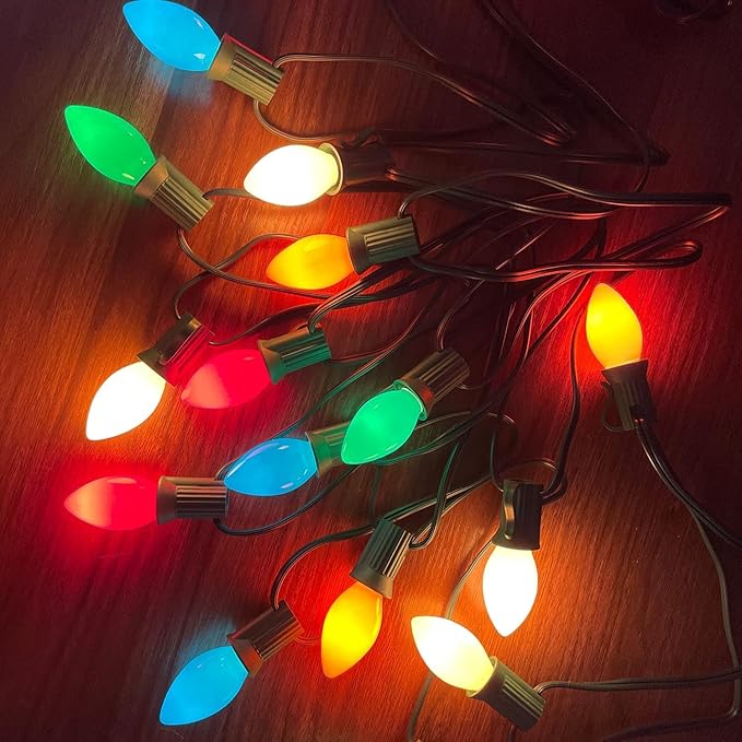 25 Pack C7 Multicolor Christmas Replacement Bulbs, Vintage Multicolor Ceramic Light Bulbs Fits C7 Christmas Indoor Outdoor String Light, C7/E12 Candelabra Base, 5 Watt