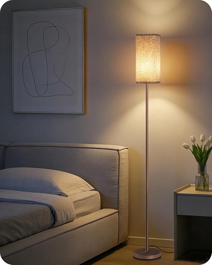 64.2'' Dimmable Floor Lamp for Living Room with Remote and Foot Switch, Corner Floor Lamp for Bedroom, Includes 10W A19 Bulb, Modern Standing Tall Lamp, ETL Listed Brown and Beige VE17LD05
