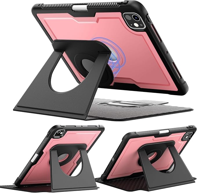 Miimall Leather Case for iPad Pro 13 Inch 2025/2024(M5/M4) with Pencil Holder, [Magnetic Back Cover] [Multi-Angle Landscape&Portrait Viewing] [Rotating Magnetic Stand] Non-Slip Folio Cover, Blackpink