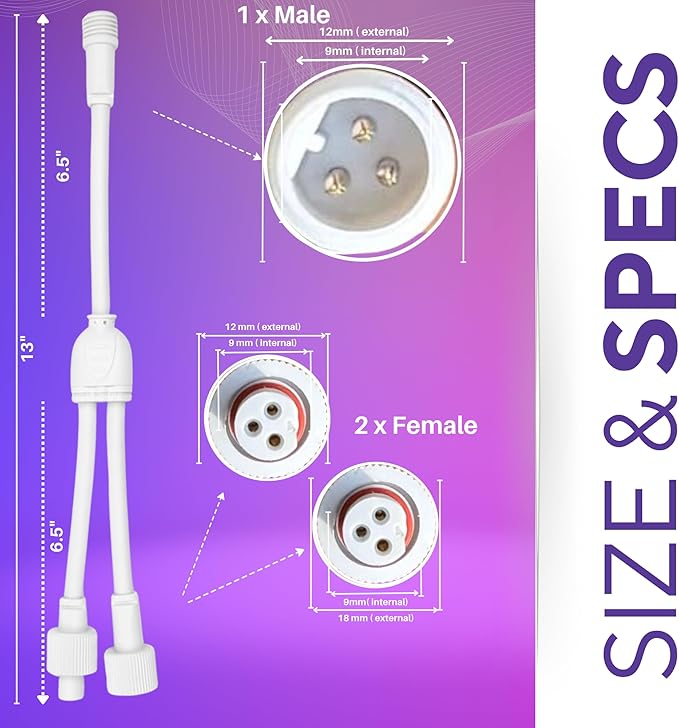 3-Pin Y Splitter Cable Compatible with Govee Permanent Outdoor Lights 2 / Elite (H705D H705E H705F H805A H805B H805C) – IP68 Waterproof Outdoor Connector