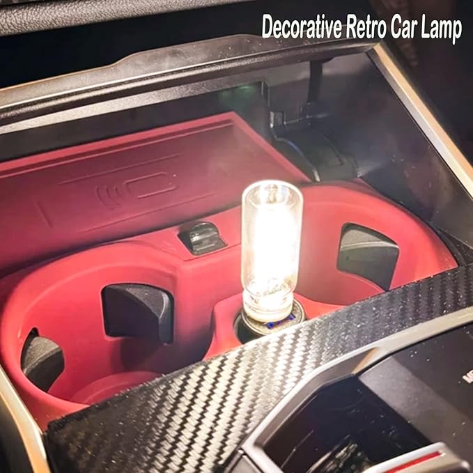 Touch Control Portable Retro Car Bulb, Battery & USB Plug in Interior Mood Lamp, No Pole Dimmable Indoor Decorative Mini Neon Night Lights for Bedroom, Camping, Holiday, Vehicle, SUV (Yellow, 1Pack)