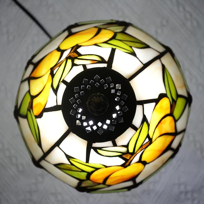 Small Tiffany Lamp Stained Glass Lamp Yellow Apricot Fruit Decor Table Lamp for Living Room Corner Side Kitchen Bedroom Bedside Coffee Shops Home Office 8 Inch 90s 80s Vintage Style Desk Lamp