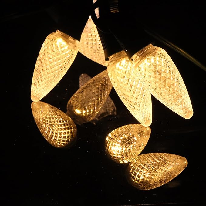 25PCS C9 LED Christmas Light Bulbs - C9 led Bulbs with E17 Base Sockets Replacement Bulbs for Outdoor String Lights - Commercial Grade Warm White