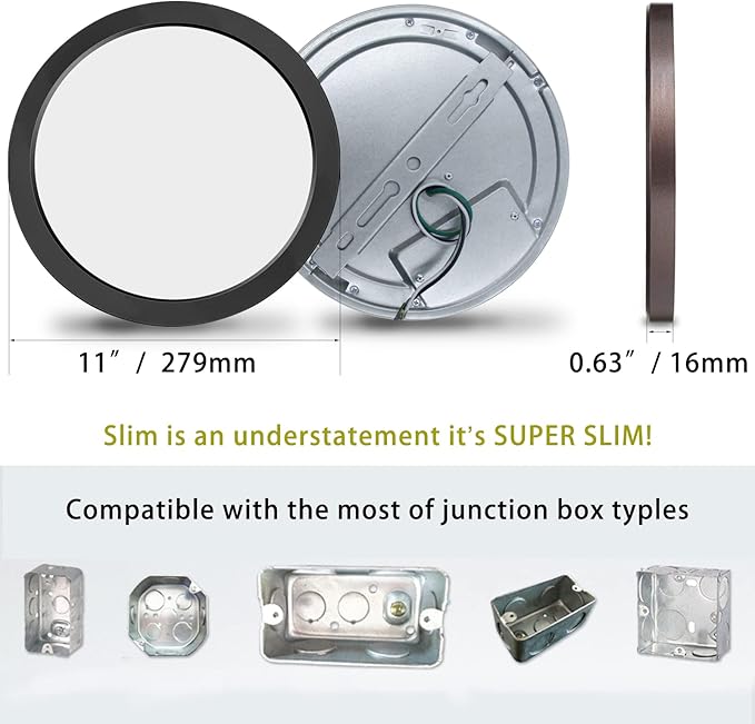 11" Flush Mount Ceiling Light Dimmable with ETL CERT, 5000K Black LED Ceiling Lights Ultra Thin Round Ceiling Light Fixture for Bedroom, Bathroom,Kitchen, Hallway,Basement,Closet,1Pack