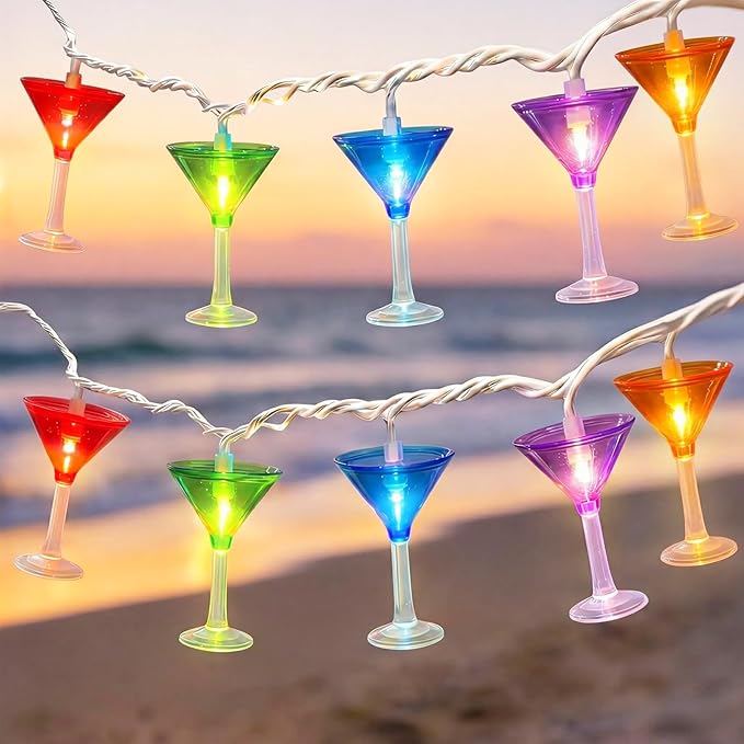 Multicolor Cocktail String Lights, 8.5Ft Cocktail Plug in Outdoor Party Lights with 10 LED Multicolor Cocktail Lights, Summer Patio Decorations String Lights for Bedroom Home Decks Party Lighting