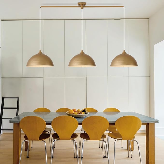 Pendant Lights Kitchen Island, 3-Pack Dome Pendant Light Fixtures with Gold and White Finish Farmhouse Hanging Pendant Light for Dining Room Restaurant Cafe Entryway