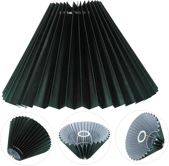 NUOBESTY Pleated Green Fabric Barrel Lamp Shade E27 for Table and Floor Lamps Vintage Cloth Lampshade Easy Installation for Bedroom and Living Room Decor