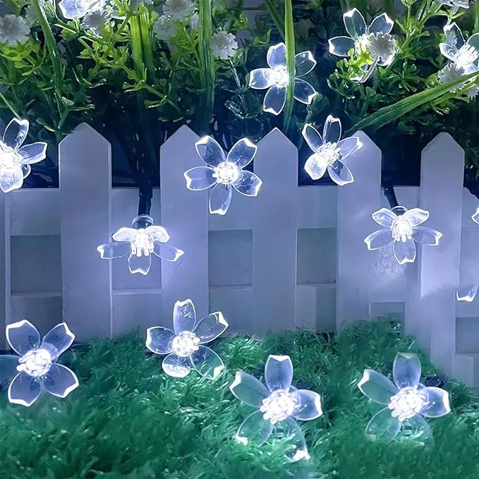 Fairy Cool White Flower String Lights, 33ft 100 LED Plug in 8 Lighting Mode Cherry Blossom Indoor Wall Ceiling Window Decorations, Aesthetic Lamp Decor for Christmas Holiday Easter Bed Room