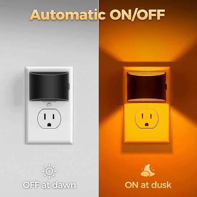 DORESshop LED Night Light[4 Pack], Night Lights Plug into Wall, 3 Level Brightness Adjustable Plug in Night Light, Dusk to Dawn Sensor, Nightlights for Adults, Bedroom, Bathroom, Hallway, Amber