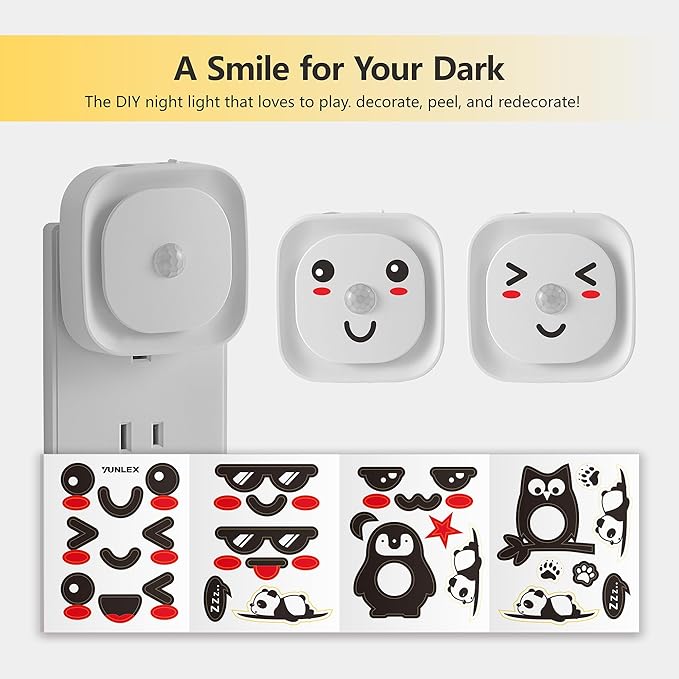 2 Pack Plug in Night Light with Motion Sensor & Dusk to Dawn Sensor, 3 Sensor Modes, Auto ON/Off, Dimmable, Night Lights Plug into Wall for Bathroom, Kitchen, Adults, Indoor, Light Blue