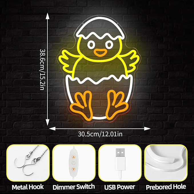 Easter Chicks Neon Sign Dimmable Baby Chicks Led Sign Little Chicken Breaking Out Of Eggshell Window Lights Easter Egg Spring Decorations Gifts For Kids