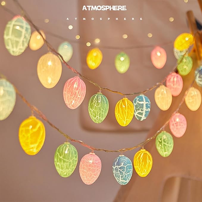 LED Colorful Light String, 1.5m Long, 10 Lights, Egg Shape Size: 1.77 * 1.77 * 2.36. for Easter Egg Dyeing, Festival Atmosphere Battery Light String.