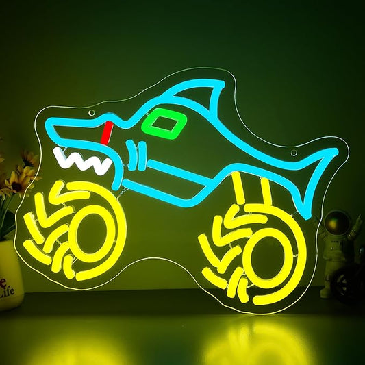 Monster Truck Neon Sign for Wall Decor Monster Truck LED Neon Light for Teen Boy Room Bedroom Playroom Living Room Bar Party Garage Man Cave Decor Birthday Gifts Dimmable Size 13.7 * 10.1 In(TWP324)