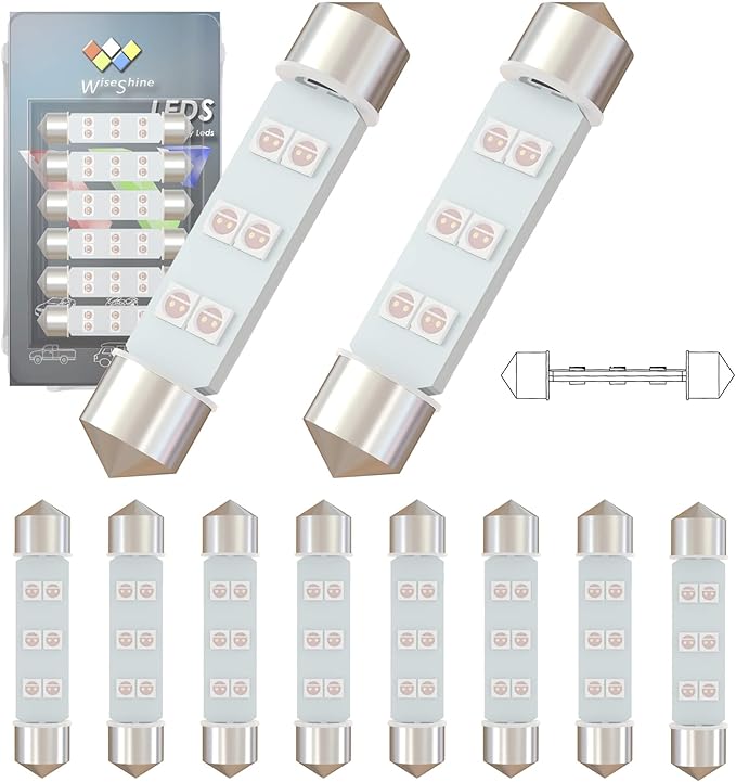 360 deg DC 12V 44mm 578 LED Bulb Pink Purple 211-2 561 562 Festoon LED Car Bulbs for Marine Boat RV Car Interior Map Trunk Lights (Pack 10)