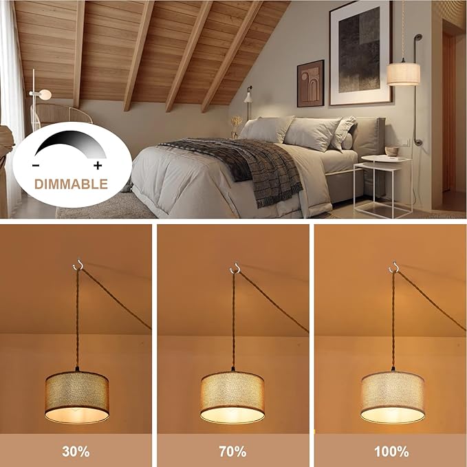 2 Packs Plug in Pendant Lights Fabric Hanging Lamp Kit with Dimmable Switch 15 Ft Long Hemp Rope Farmhouse Pndant Light Cord Lighting Fixture DIY Hanging Light