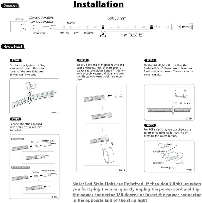 5050-60 Type AC 110-120V LED Strip Lights, Flexible/Waterproof/Dimmable/Multi-Modes LED Rope Light + 23 Keys Remote for Home/Garden/Building Decoration (164ft/50m, Warm White 3500K)
