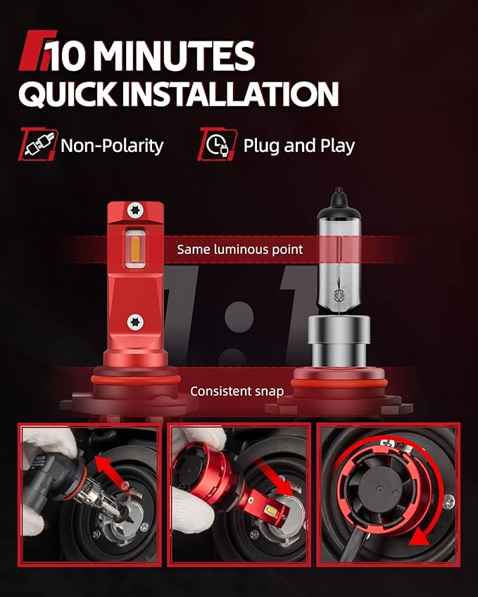 Torchbeam T2 9005/HB3 9006/HB4 Bulbs Combo Kit, 90,000 LM 60W 900% Superior Brighter, 9005 9006 Fog 6500K Cool White Light with Fan, Plug and Play, Pack of 4