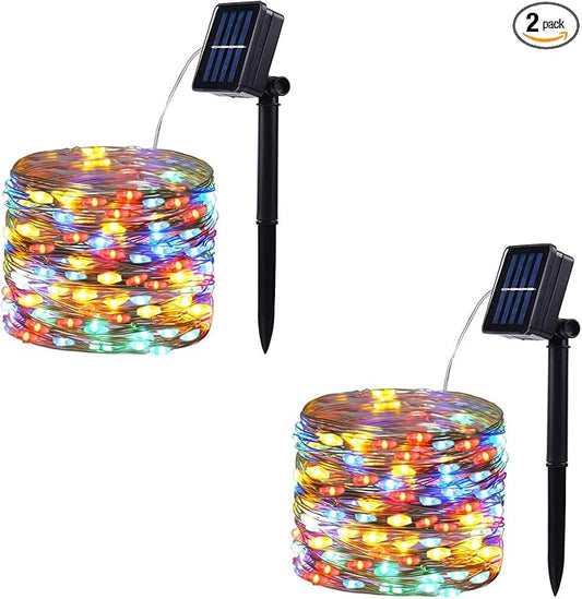 2 Pack 100 LED Solar Powered String Lights, Outdoor Waterproof Copper Wire 8 Modes Fairy Lights for Garden, Patio, Party, Christmas, Home (Multicolor)
