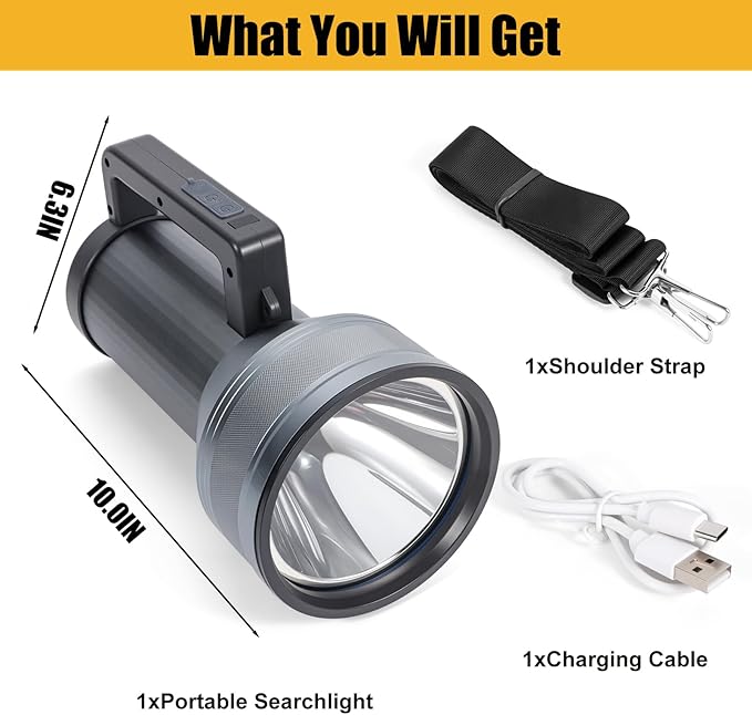 Rechargeable LED Flashlight with Power Display, 4 Light Modes, High Lumens Handheld Torch, Dual Switch, Waterproof Portable Flashlight for Camping, Hiking, Indoor and Outdoor Use (LK6019-White light)
