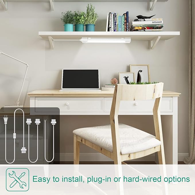 Under Counter Lights for Kitchen, Linkable LED Tube Light，17in 16W 1700LM Closet Lights,5000K LED Ceiling Light with On/Off Switch Cord,Plug in Light for Bedroom/Bathroom/Workroom.