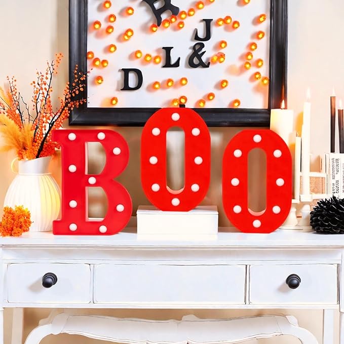 Halloween Decorations, "BOO" Light Up Sign, LED Marquee Light Up Letters, Halloween Decor Indoor for Kitchen, Bedroom, Party, Tabletop
