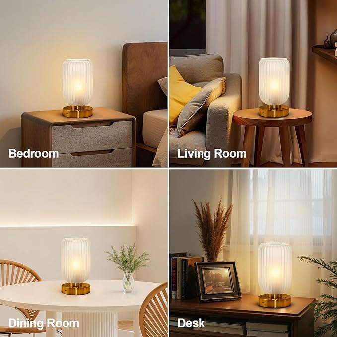 LigthRound Touch Table Lamp for Bedroom, Cordless Bedside Small Table Lamp, Dimmable Rechargeable Battery Operated Lamp for Nightstand, Bedside, Living Room, Desk, LED Bulb Included