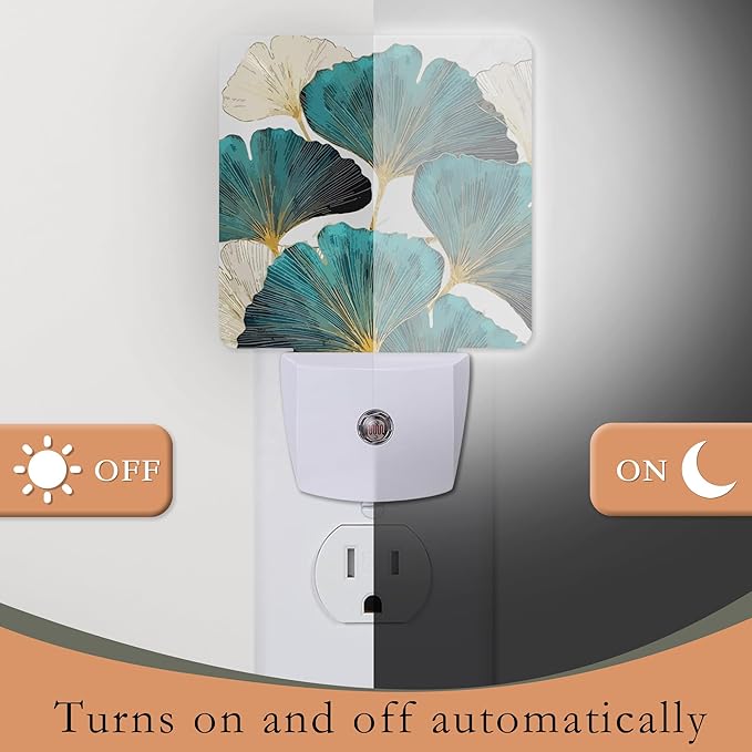 Night Light,Green Ginkgo Leaves Night Lights Plug into Wall for Boys Girls Bedroom Decorative Half Round Nightlight Led Lamp 0.5W Sleep Friendly