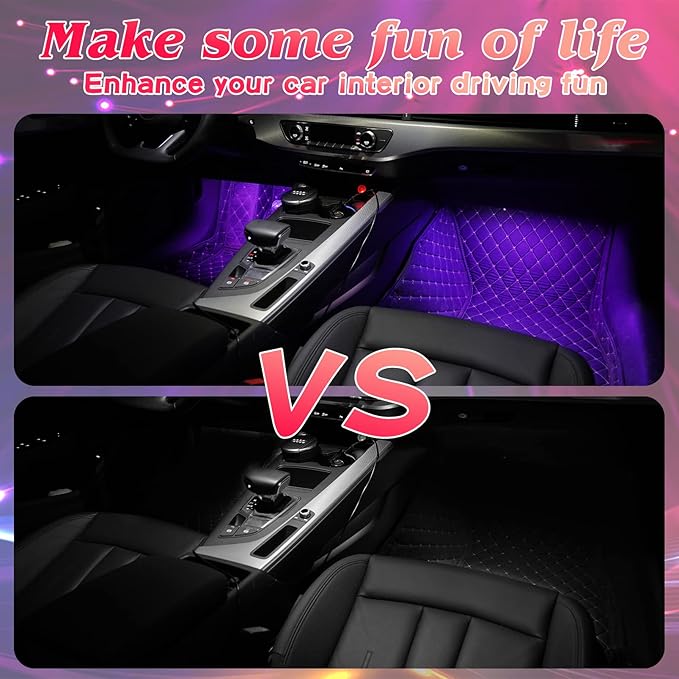 Led Interior Car Lights with Remote, Led Light RGB Rhythm Light Strip RGB Car Lights Music Rhythm car Lights (12V, 4 Lines,48 LEDs)