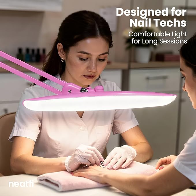 Neatfi XL LED Desk Lamp with Clamp, 2200 Lumens, 24W, 20-Inch Wide Head, Dimmable 4 Brightness Levels, Task Light for Home Office, Crafts, Workbench (Non-CCT, Pink)