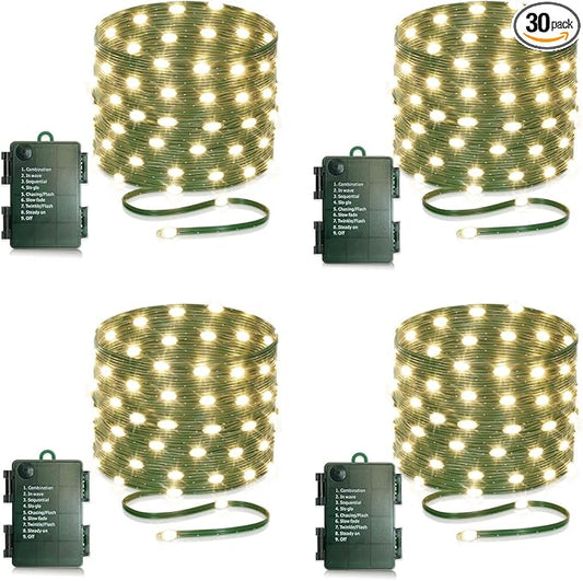 4 Pack - 16.5ft Battery Operated String Lights, 50 LED Twinkle Fairy String Lights Battery Powered with Timer for Indoor Outdoor Christmas Trees Wreath Decoration Party Bedroom - Warm White