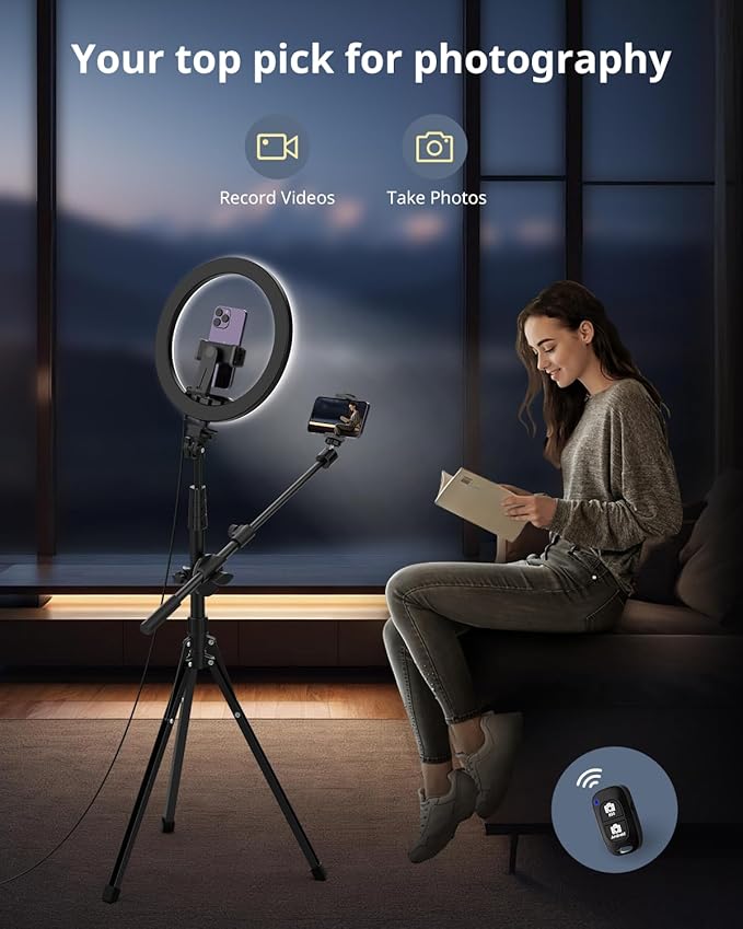 UBeesize 12" Selfie Ring Light with Stand and Overhead Phone Mount, 62" Foldable Tripod for iPhone with Ringlight, Phone Holder for Video Recording,Cooking,Photography,Live Streaming,Tiktok,YouTube