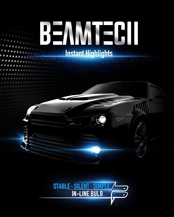 BEAMTECH 9012 Bulb, Fog Light Bulbs for ATV UTV Fanless in Line HIR2 6500K Xenon White Of 2