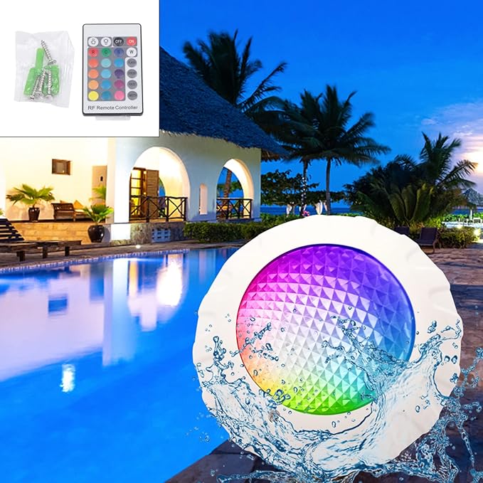 38W 12V LED Pool Light 3800LM RGB Color-Changing Waterproof IP68 Underwater LED Lights 120° Swimming Pool Fountain Pond Colorful Lamp with Remote Controller