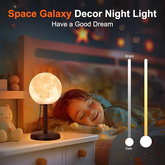 Moon Lamp LED Night Light - Dimmable Bedside Lamps Small Modern Bedroom Lamp LED Desk Light with 25 Lighting Modes 3D Printed Realistic Moon Surface - Perfect for Girls Boys Kids Birthday