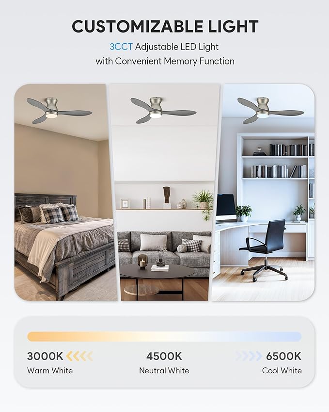 VONLUCE Ceiling Fans with Lights, 42 Inch Ceiling Fan and Remote, 6-Speeds Noiseless Reversible DC Motor, 3CCT, Wood Ceiling Fan for Farmhouse Bedroom Indoor Outdoor, Nickel